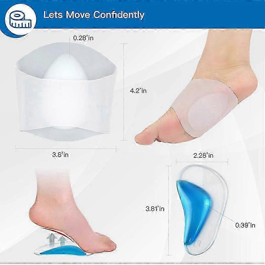Ensemble de support de voûte plantaire en gel, 2 paires de manchons/semelles pour fasciite plantaire pour pieds plats, Souple réutilisable Si