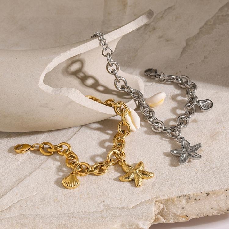 Handmade Ocean Bead Bracelet Fashionable Party Jewelry Chain Wristband Stainless Steel Texture for Party and Celebration