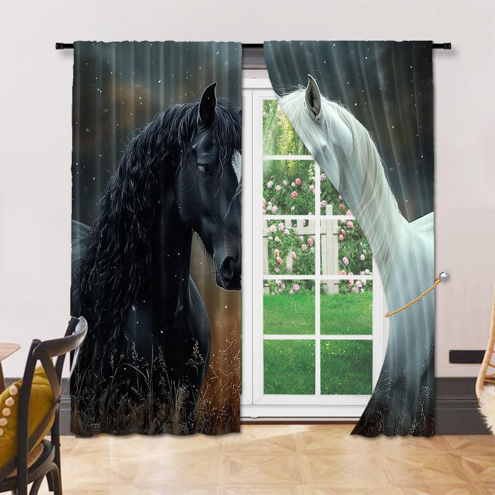 Versatile Polyester Transparent Curtains Home Decoration Horse Use Bedrooms Living Rooms Curtain Set Of 2 Made Washable Room Ready