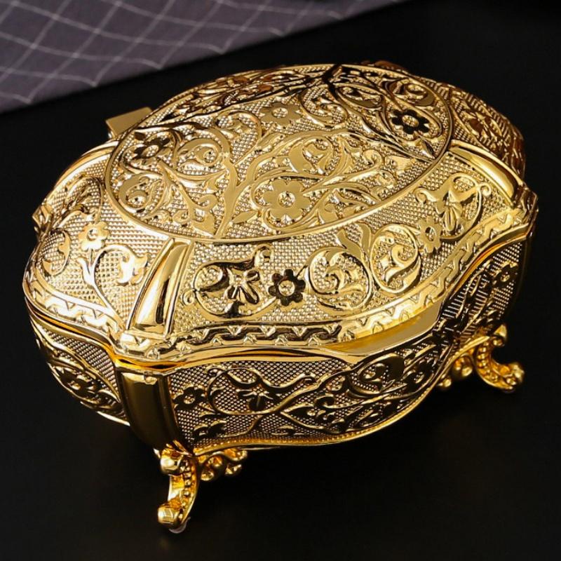 Ellipsoid Necklace Storage Box European Style Golden Jewelry Organizer Alloy Earrings Case Ring Storage Jar Dresser Display