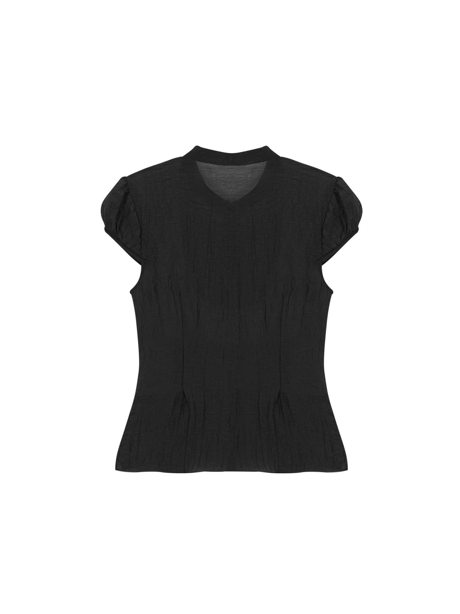 Salad Basket Sheer Cap Sleeve Blouse - Black Free