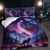 3pcs Wolf Animal Bedding Duvet Cover Set Aurora Bedding Quilt Set Wild Wolf Themed Bed Quilt Set Animal Landscape Bedroom Decor