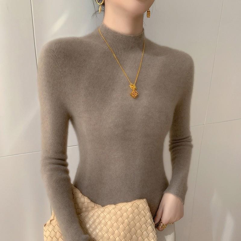 Womens Slim Fit Cashmere Wool Blend Sweater Half Turtleneck Fall Winter Versatile Basic Top