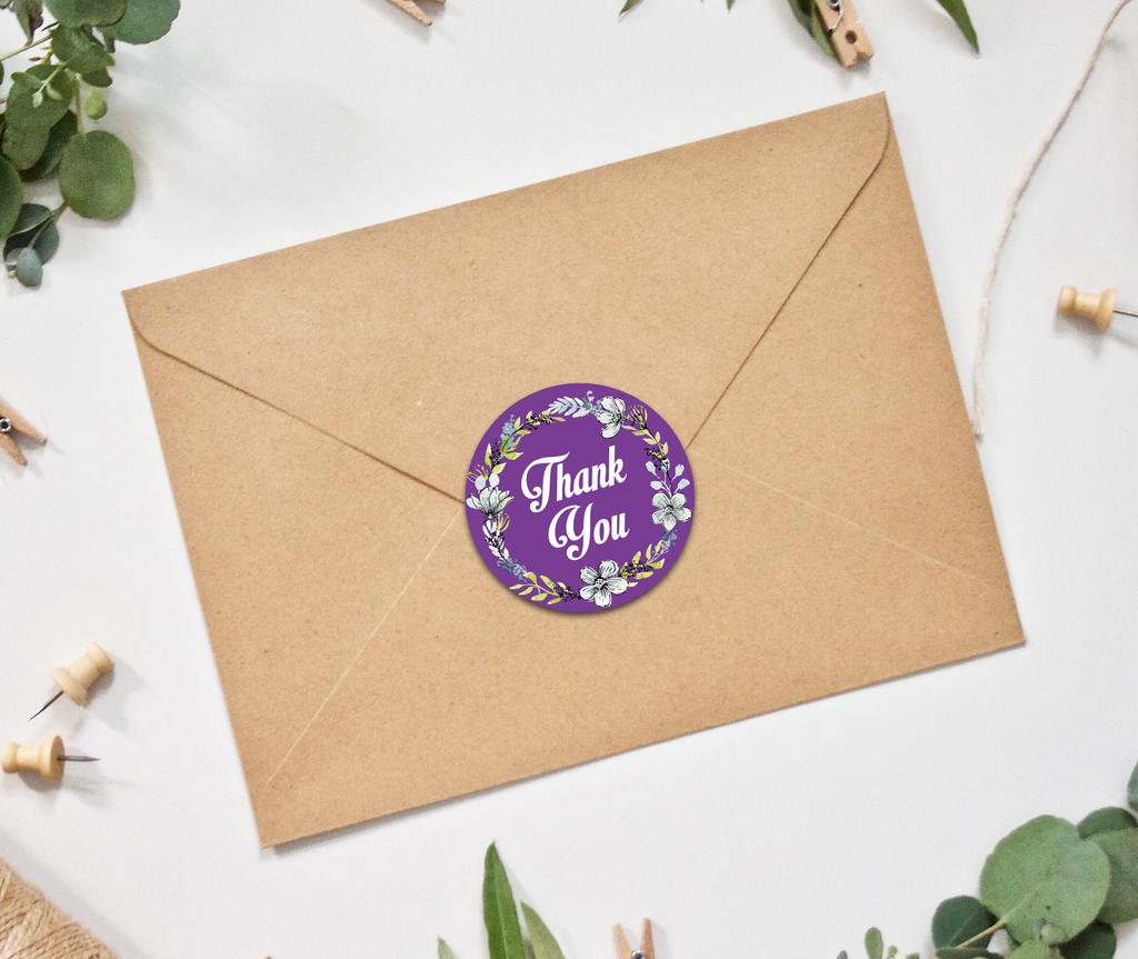 Darling Souvenir 1.6 Inches Round Daffodil Wreath Elegent Personalized Black Thank You Stickers-45