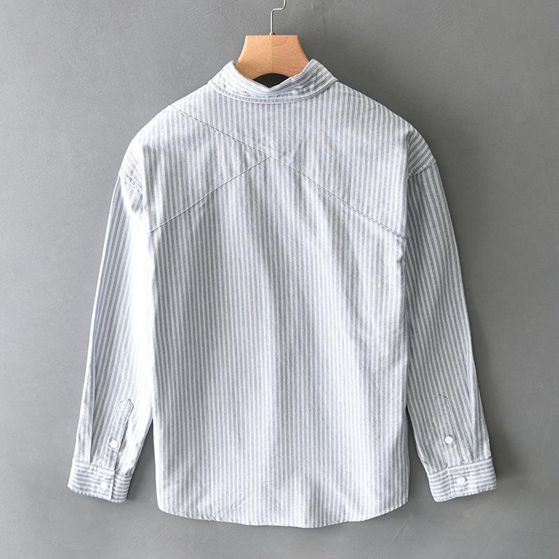 Korean Style Striped Long Sleeve Men Shirt Spring Fall Daily Casual Men Tops Lapel Collar Button Shirt Pure Cotton Men Clothing