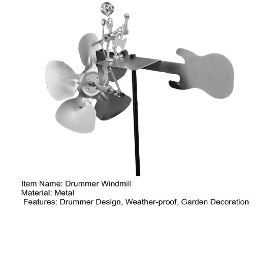 Moară de vânt metalică artizanală cu baterist, statuetă de percuționist, sculptură cinetică cu baterist acționată de vânt, spinner de vânt, decor pentru curte, gazon, grădină, terasă