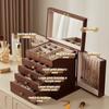 Wood Jewelry Box Large Capacity Earring Necklace Storage Boxes Multiple Drawers Ring Organizer Boxes Retro Jewelry Box with Lock