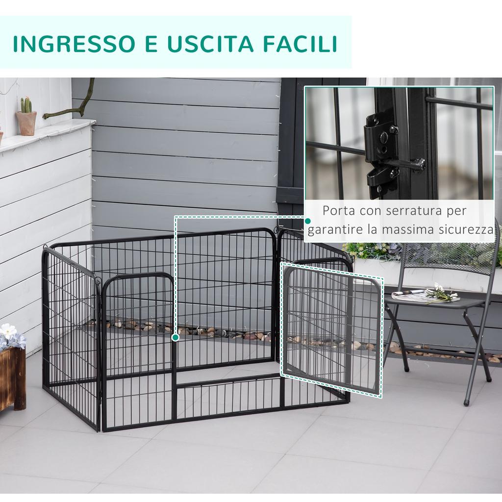 Small Dog Playpen, Indoor and Outdoor, Pet Fence with 6-Piece Steel and Metal Mesh, 125x80x70 cm, Black