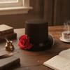 Classic Black Rose Gentleman Cap Vibrant Red Magician Fedora Headwear  Drama Actors