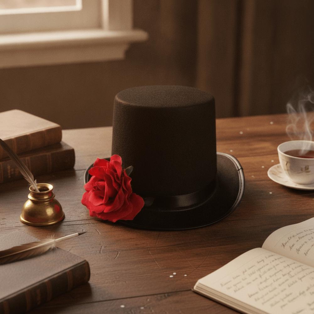 Classic Black Rose Gentleman Cap Vibrant Red Magician Fedora Headwear Drama Actors