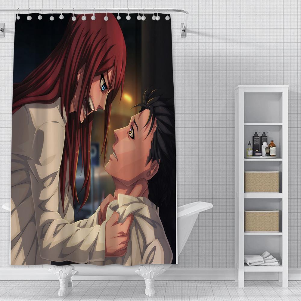 Anime Steins Gate Shower Curtain Waterproof Polyester Fabric Paint Colorful Bath Curtains Home Bathroom Decor Curtain With Hook