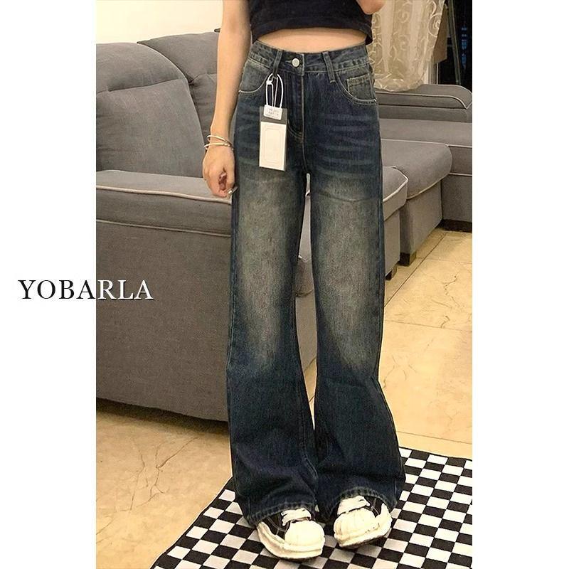 Women's High Waist Retro Blue Micro-Flare Jeans - Plus Size Slimming Fit for Pear-Shaped Bodies In Autumn/Winter