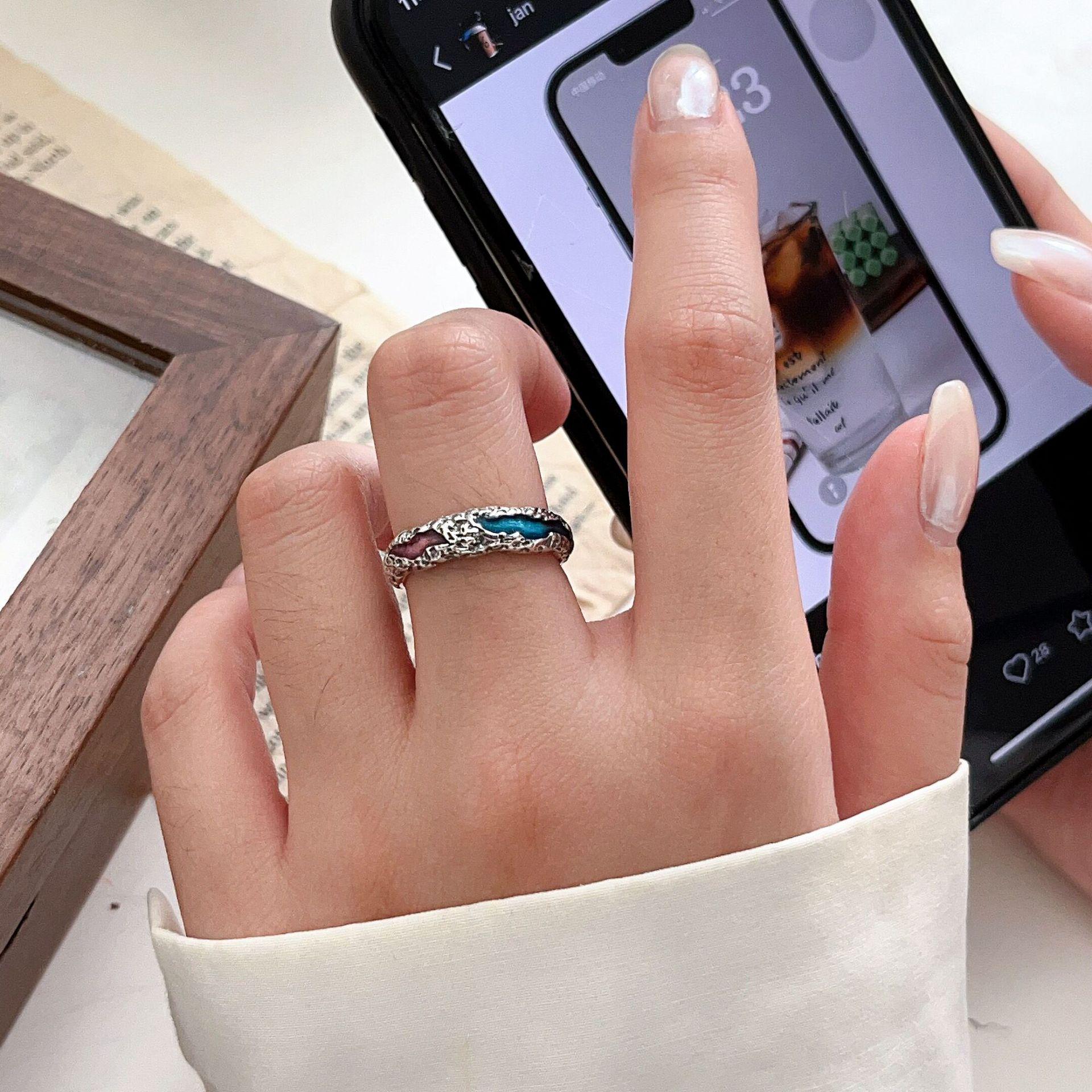 

Bohemian Ethnic Style Distressed Glazed S925 Silver Ring Adjustable Size