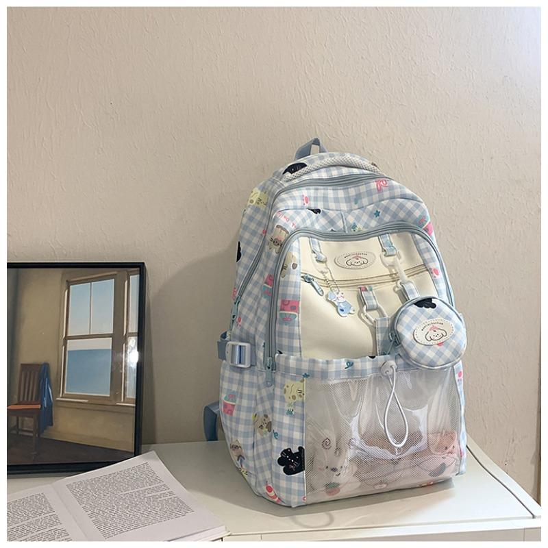Fresh, Sweet and Cute Two-dimensional Plaid Backpack for Junior High School Students, Contrasting Colors, Large-capacity Backpack.