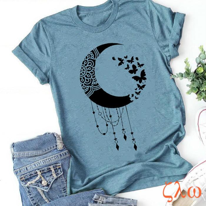 Zavita T-skjorter for kvinner Månetrykte fritidsskjorter Kortermede rundhals pluss størrelse S-5XL Sommerbomullstopper