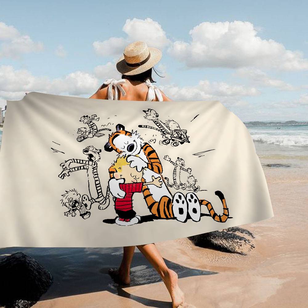 C-Calvin And H-Hobbes Bath Towel Microfiber Soft Water Absorbing Breathable For Girl Kids Decorative Cartoon Beach Towel