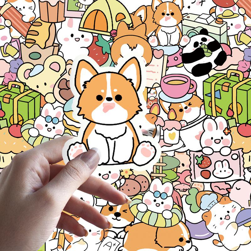 Cute Japanese Animal Squad Journal Stickers - 50 Sheets of Puppy & Rabbit Cartoon Designs for Creative Decoration