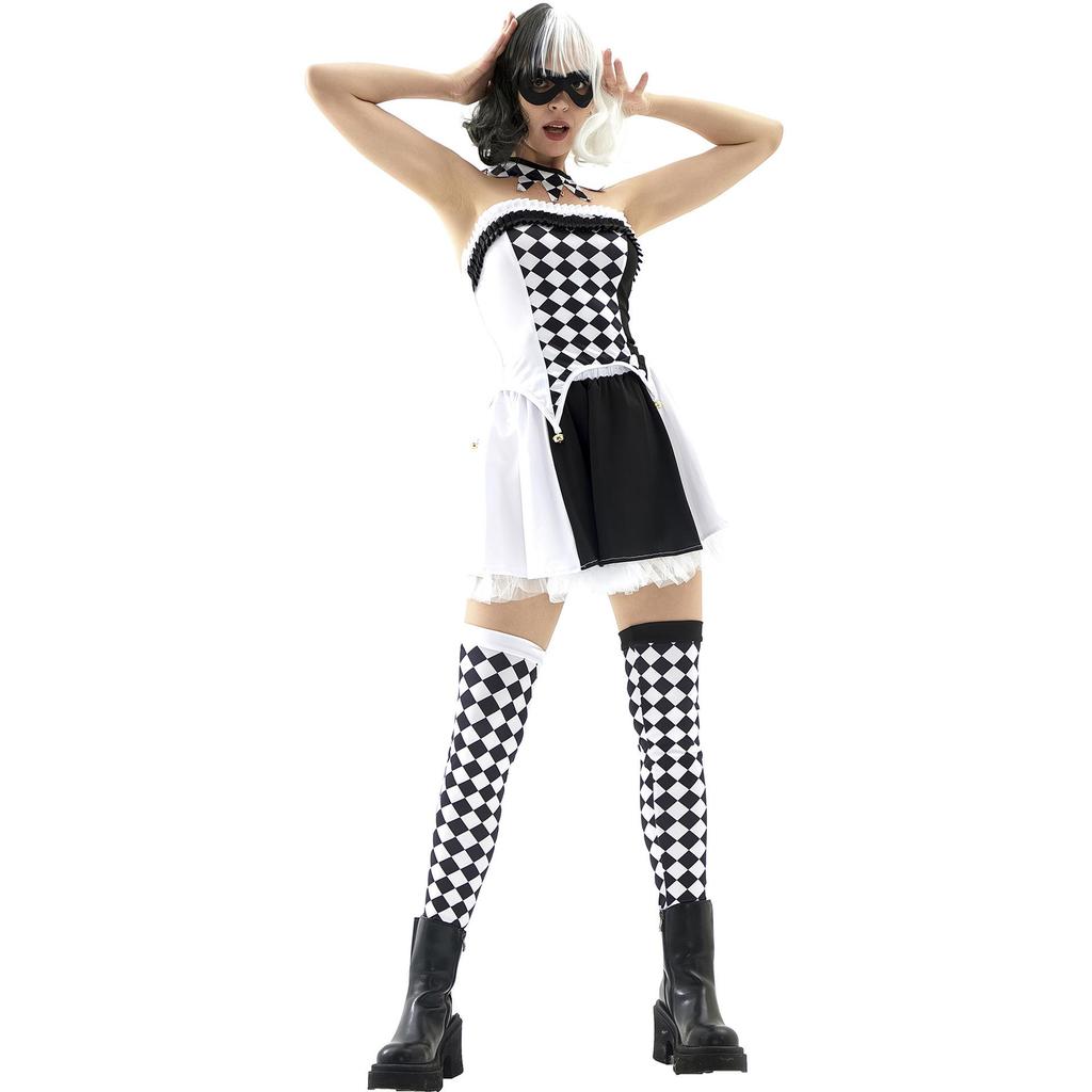 S-XL Drag Queen Vampir Clown Karomuster Harlekin Halloween Dämon Kostüm