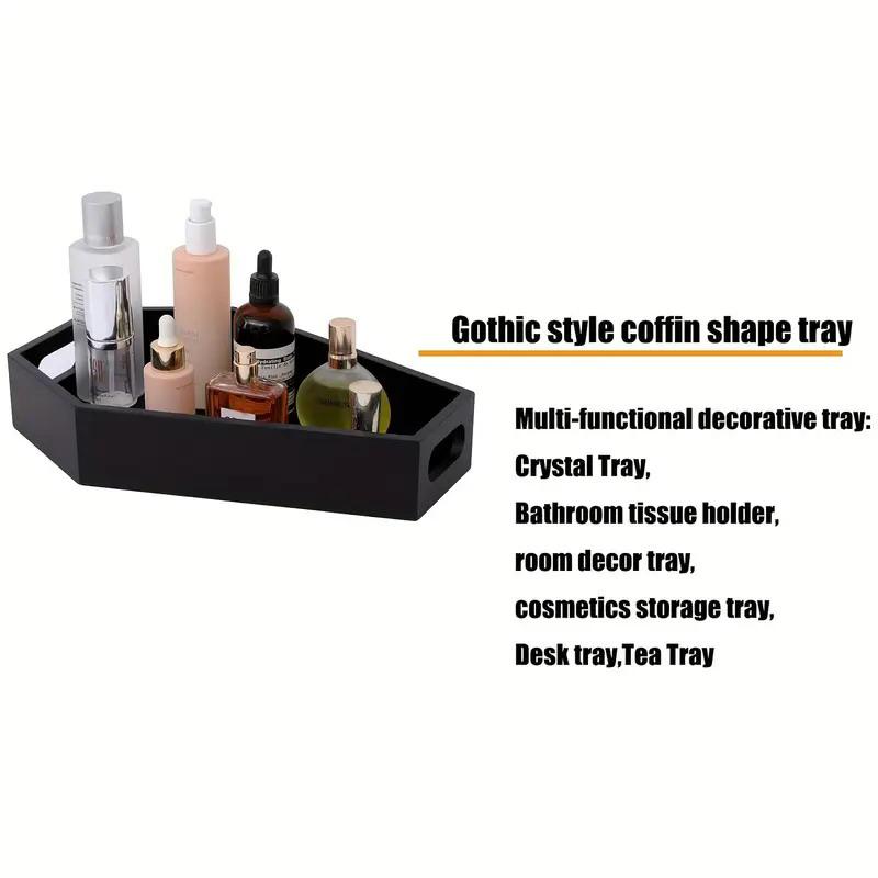 Gothic Coffin-Shaped Wooden Storage Box Black Coffin Makeup Organizer Tray Cosmetic Holder Home Office Decor Halloween