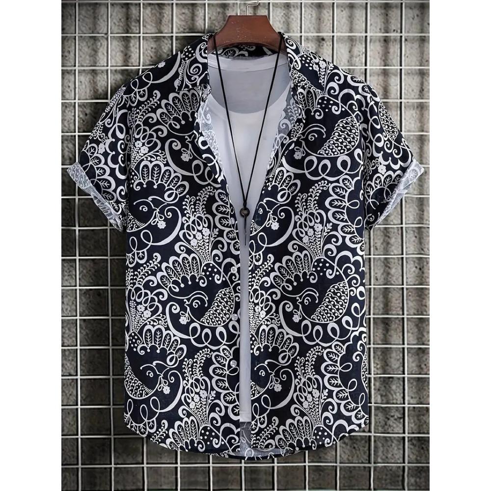 Palmshadow Cuban Camisa Men's Clothing Simple Hawaiian Print Poplin Shirt Business Holiday Everyday Outdoor Short Sleeve Shirt