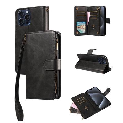 Multifunkční pouzdro na telefon se zipem z telecí kůže pro iPhone 16 15 14 13 Pro Pro Max Plus Mini slotem pro karty, véčkové, umělá kůže