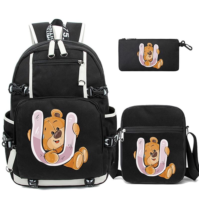 3Pcs/set Cute Little Bear 26 English Letters Bookbag Back To School Backpack Child Gift with Pencil Case Shoulder Bag Backpack