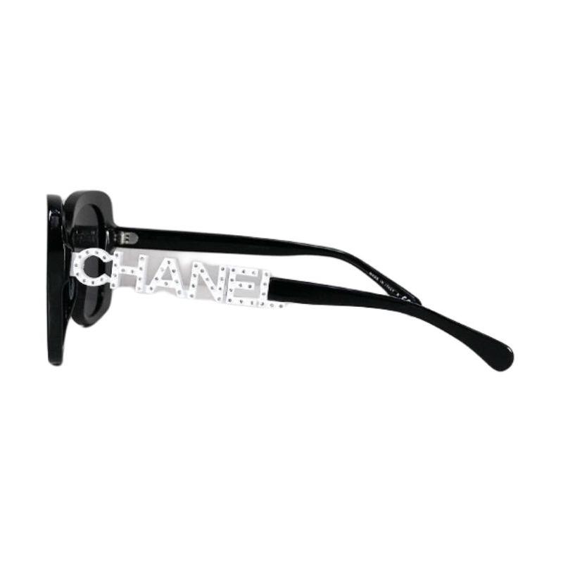 Chanel Double C Letter Hollow Decoration Acetate Irregular Shape Sunglasses Women's Black