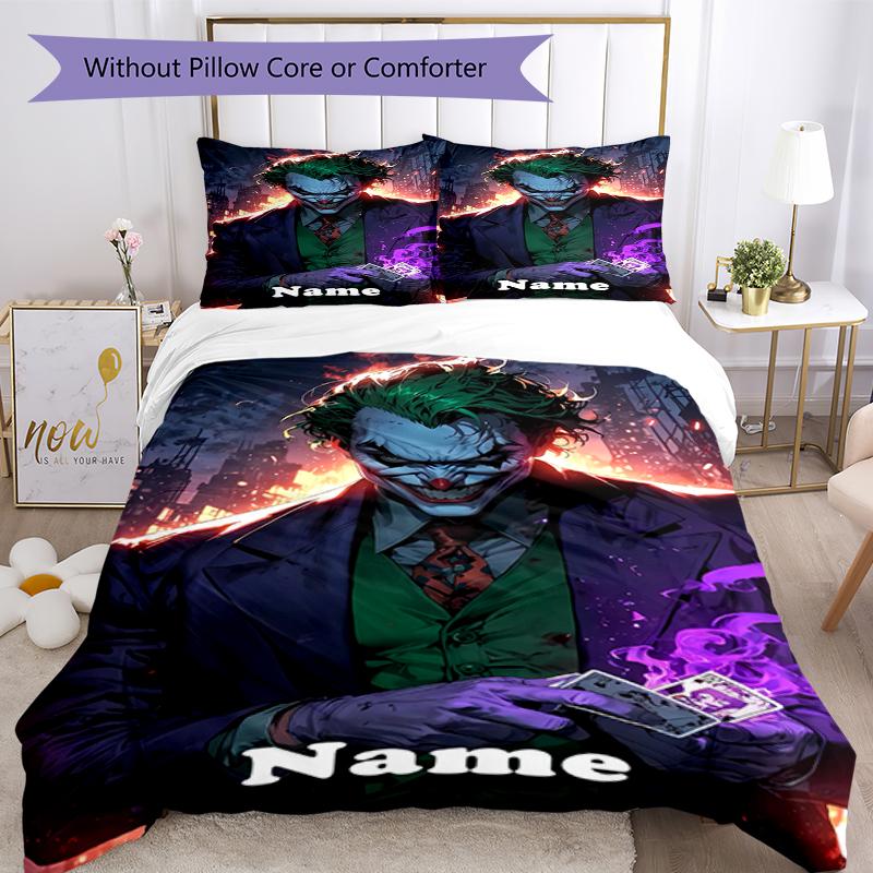 3pcs Custom Name Joker Bedding Set Duvet Cover Closure Includes 1 Duvet Cover & 2 Pillowcases, Soft and Comfortable for All Seasons.