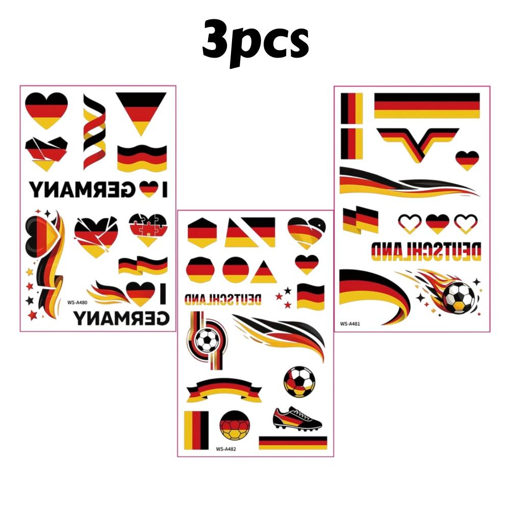 3pcs Football Temporary Tattoo Sticker Flag Team Transfer Stickers for Arm Face Decals Sports Matches Party Decor Fake Tattoos