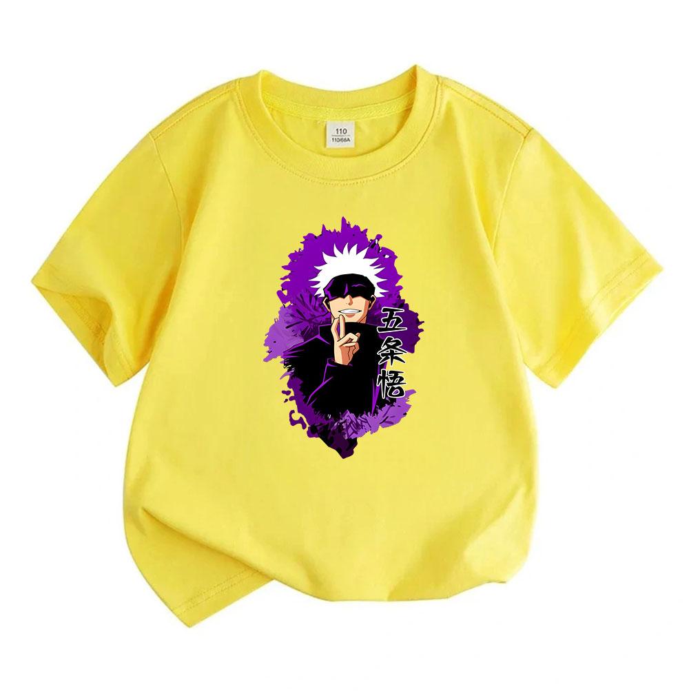 Kids Boys Girls Crew Neck Short Sleeve 100% Cotton T-Shirt, Cool Anime Character Printed Casual Summer Tee for School Daily Wear, Purple Art Pattern S