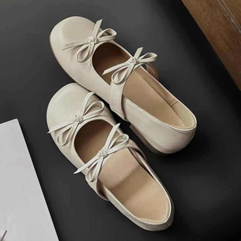 Fashion Flat Comfort Soft Sole Retro Round Toe Shallow Mouth Slip Strap Butterfly Knot All-Slip Wear-Resistant Slip-On Single Shoes