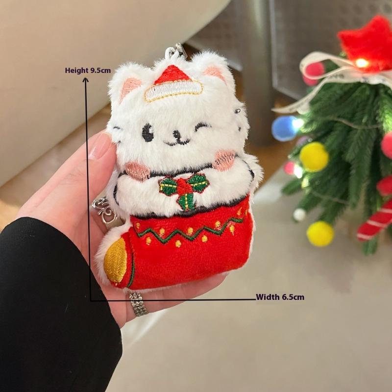 Cute Cartoon Christmas Plush Doll Pendant Keychain Kawaii Stuffed Doll Chain Backpack Pendant Car Key Chain Accessories Gifts