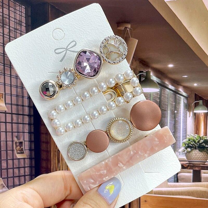 

8 шт./компл., набор акриловых заколок для волос с жемчугом и кристаллами для женщин, заколки с геометрическим рисунком в стиле ретро, ​​аксессуары для волос для девочек, модные украшения