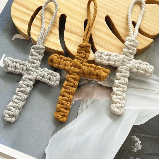 Cotton Rope Braided Pendant Keychain Religious Symbol of Christianity Hand-Woven Braided Keyring Bag Accessories