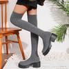 Knitted Stretch Boots Fashion Round Toe Breathable Sleeve Platform Non-Slip Block Heel Skinny Boots