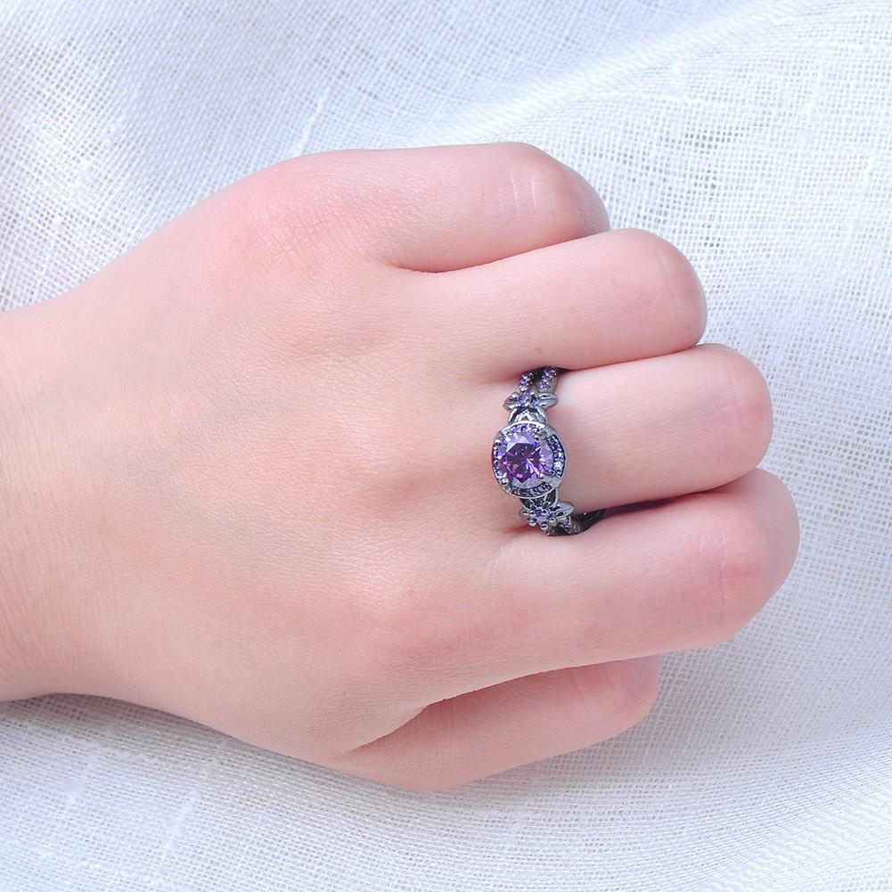European and American black gold opal diamond-studded purple round diamond ring for men and women