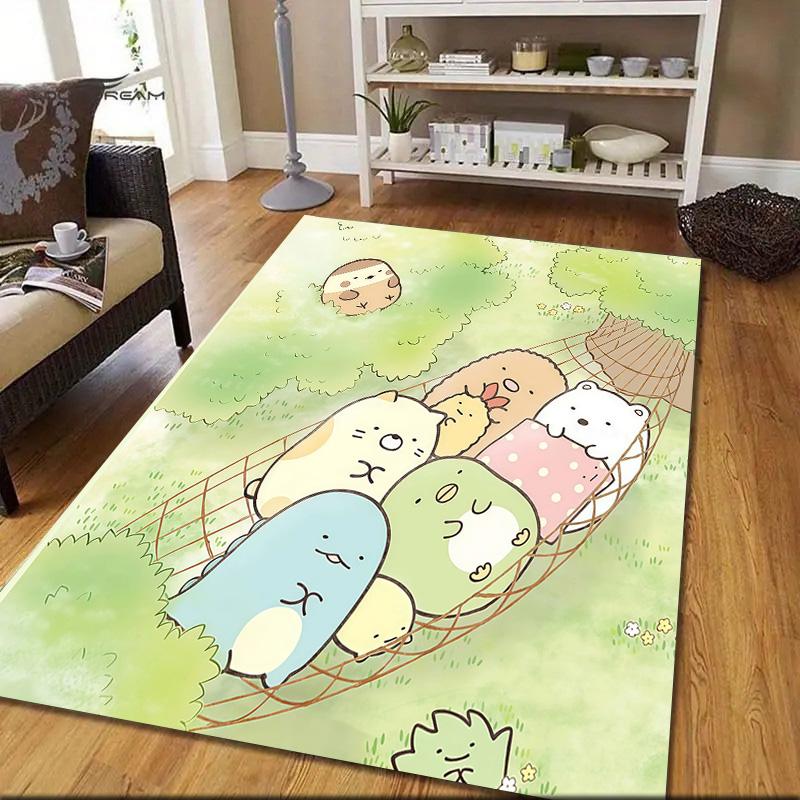 Sumikko Gurashi2 Flannel Pattern Square Carpet,Area Rug,Carpet Rug for Living Room Bedroom Sofa Playroom Decor,Non-slip Floor Mat