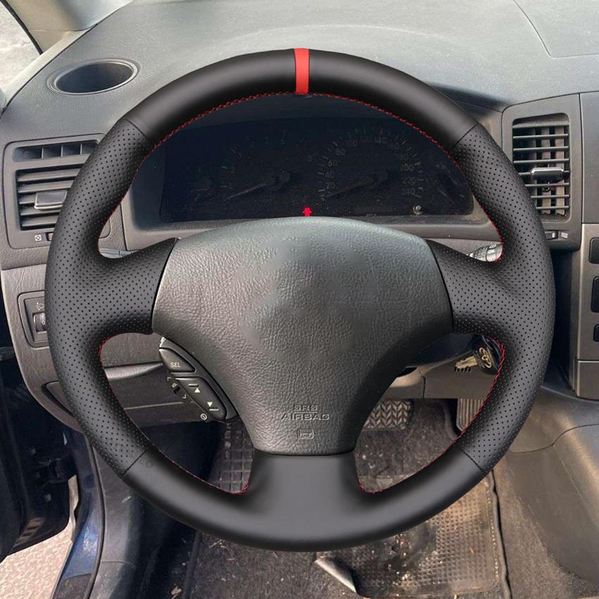 Svart Fauxläder Handstygn Halkfritt Bilrattöverdrag Fläta för Toyota Corolla Yaris Verso sportivo ZZE123 1999-2005