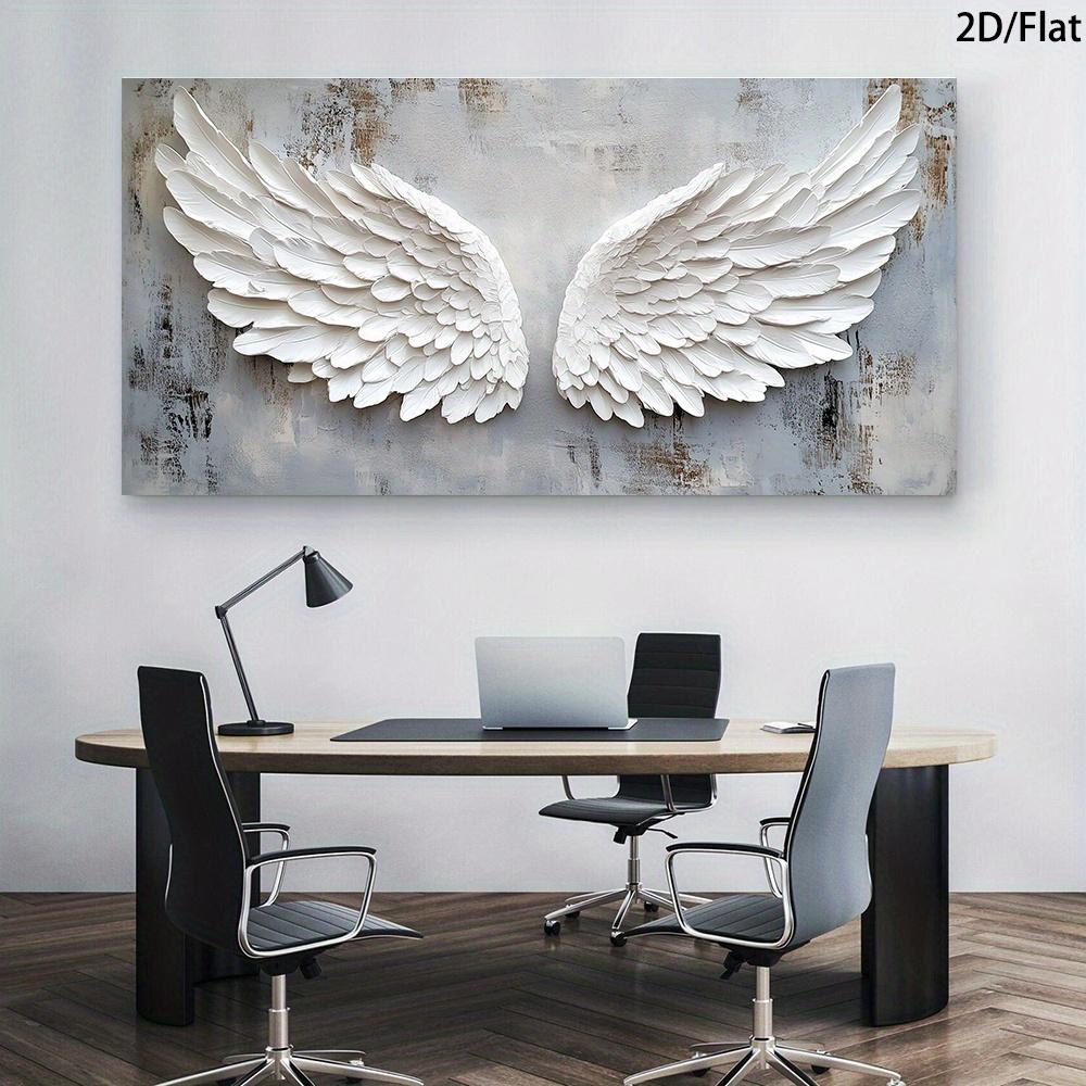 1 Modernes Abstraktes Weißes Engelsflügel Leinwandbild - Goldbraun Beige Textur-Effekt, 2D Flachdruck Rahmenloses Bild für Liv
