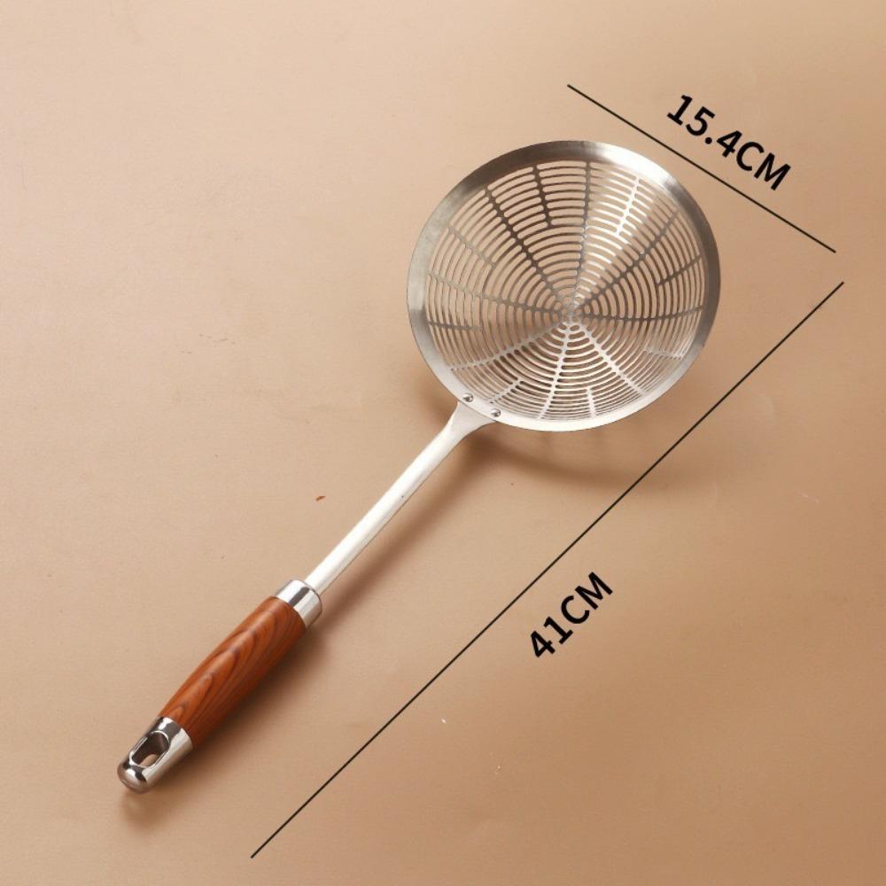 Stainless Steel Large Colander Anti Scalding High Quality Fried Sieve Spoon Heat Resistant Wooden Handle Foods Sifter