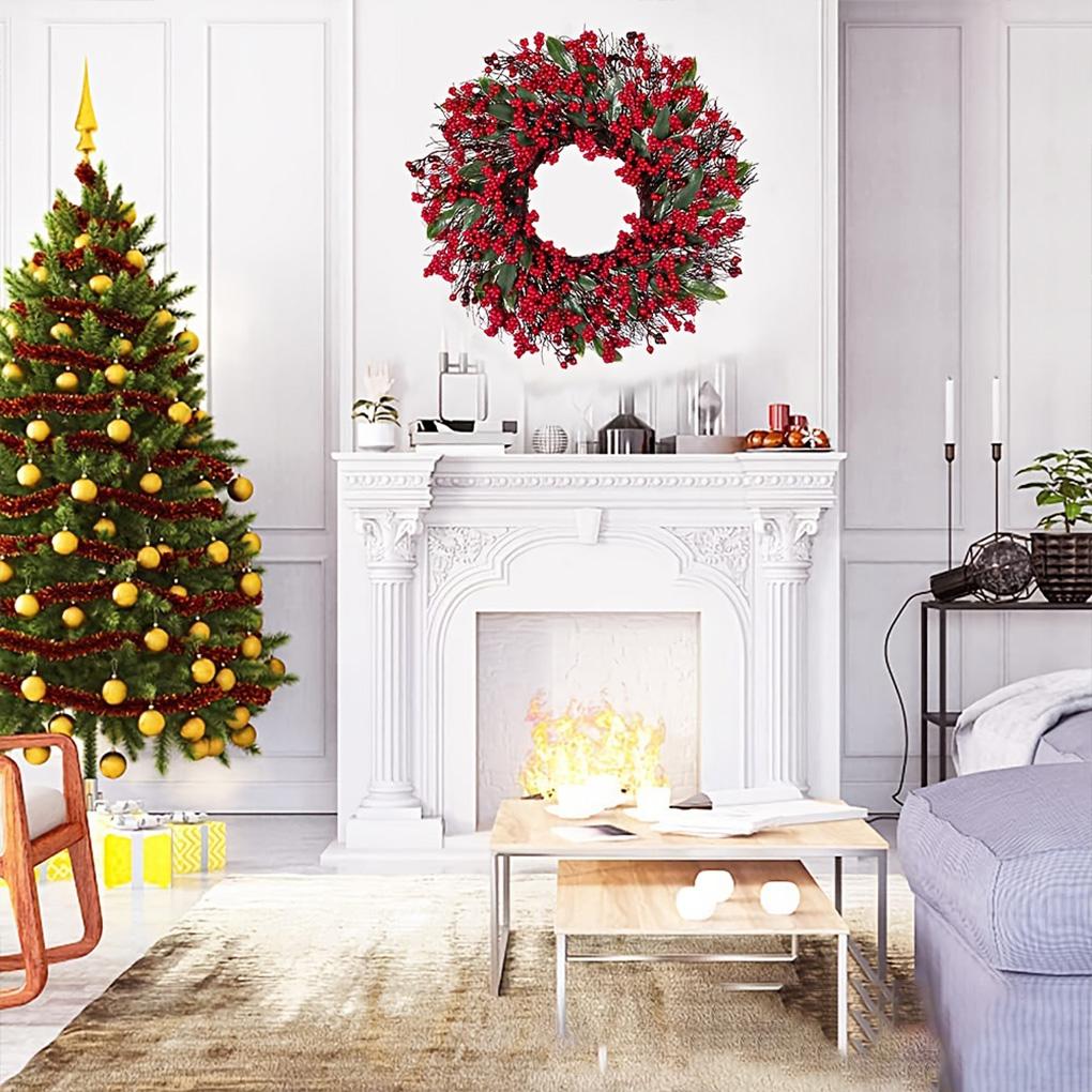 Christmas Decoration Wreaths for Front Door Cypress Leaf Red Berry Pine Handmade Wreath Xmas Home Wall Window Decor 45cm