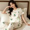 Fresh and Natural Avocado Bear Pajamas Women's Summer Thin Round Neck Short-sleeved Trousers Casual Loungewear Two-piece Set