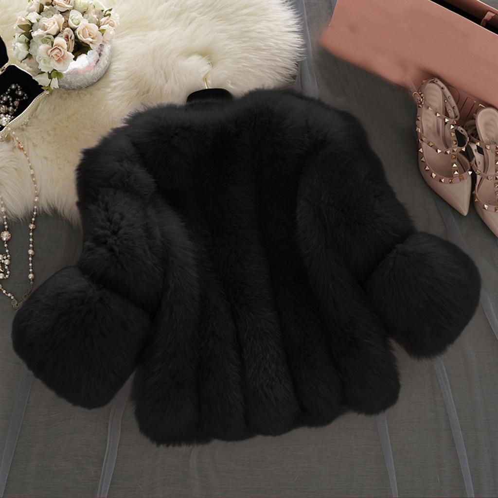 Womens Fashion Long Sleeve Jackets Short Stitching Button Faux- Warm Casual Coat Outwear
