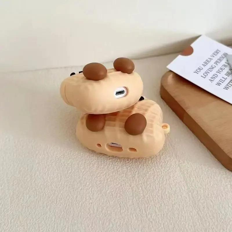 Creative Fun Stereoscopic Peanut Emoji Headphone Cover for Apple Airpods 1/2 Pro/Pro2 3 4 Silicone Drop-proof Soft Case