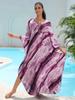 Vacation dress, long robe, loose positioned print beach cover-up, bikini dress