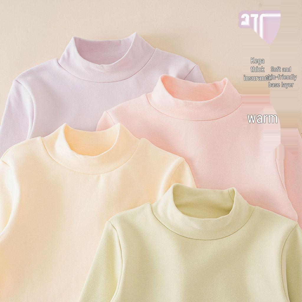 2024 Kids' Warm Long-Sleeve Mid-Collar Cotton T-Shirt for Autumn & Winter