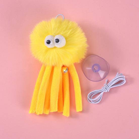Hanging Fluffy Octopus Cat Toy Interactive Self Play Cat Teaser with Bell Soft Plush Octopus Toy with Elastic String for Indoor Kitten Chasing Playing