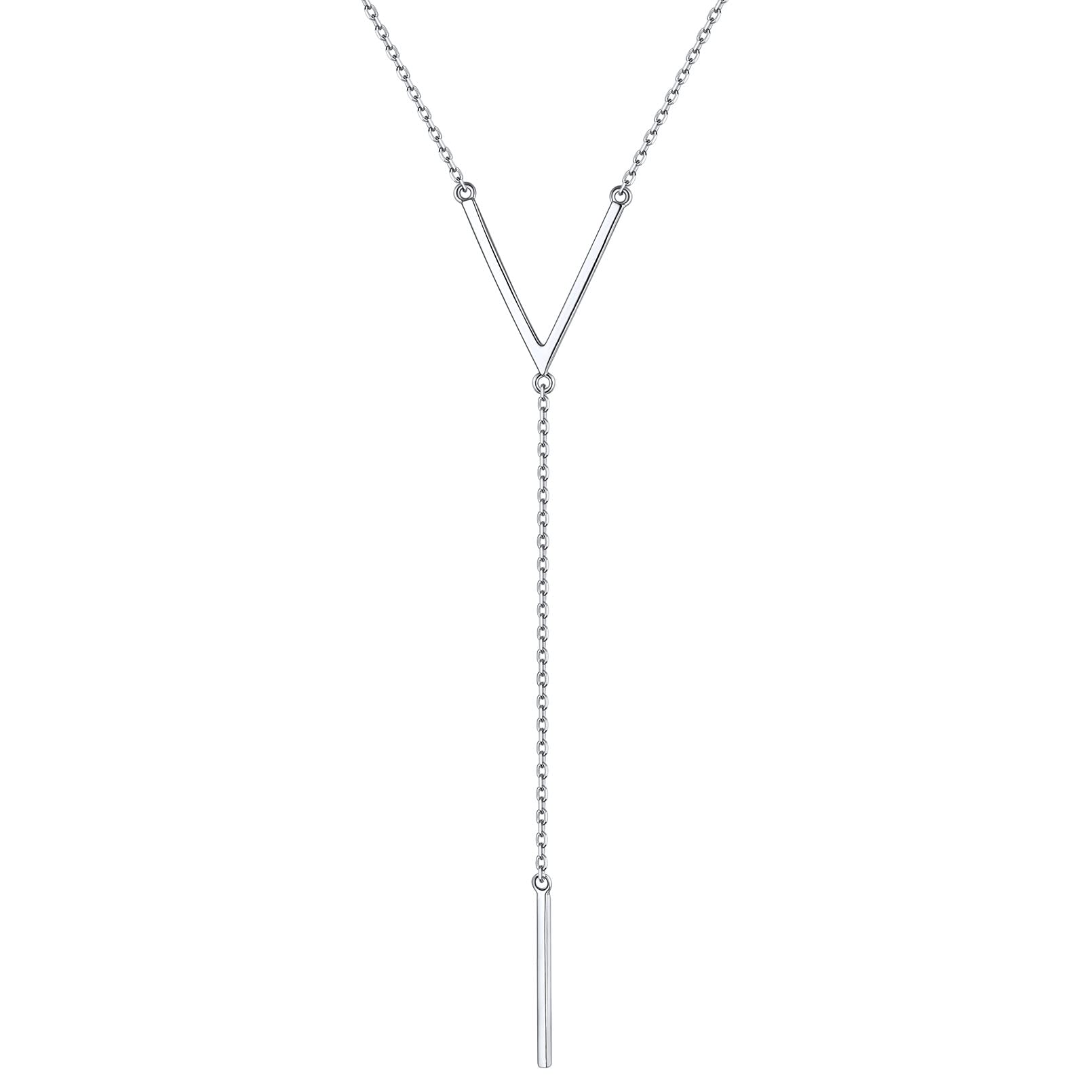 

[ChicSilver] Long Y-shaped Pendant Necklace for Women - Popular, Sterling Silver 925, Simple Accessory