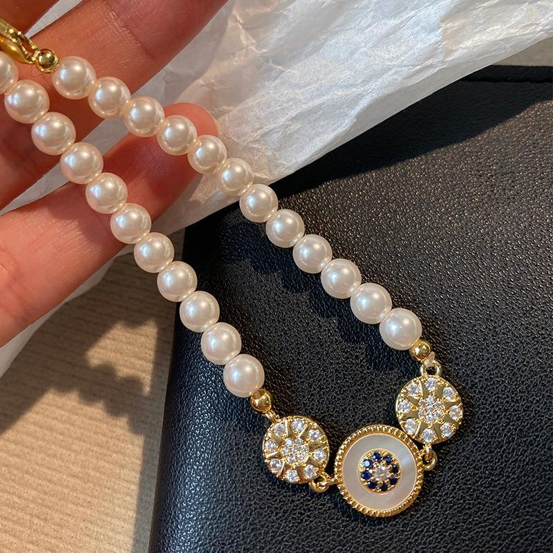 K real gold electroplated zircon pearl beaded bracelet French retro exquisite bracelet light luxury high-end jewelry women