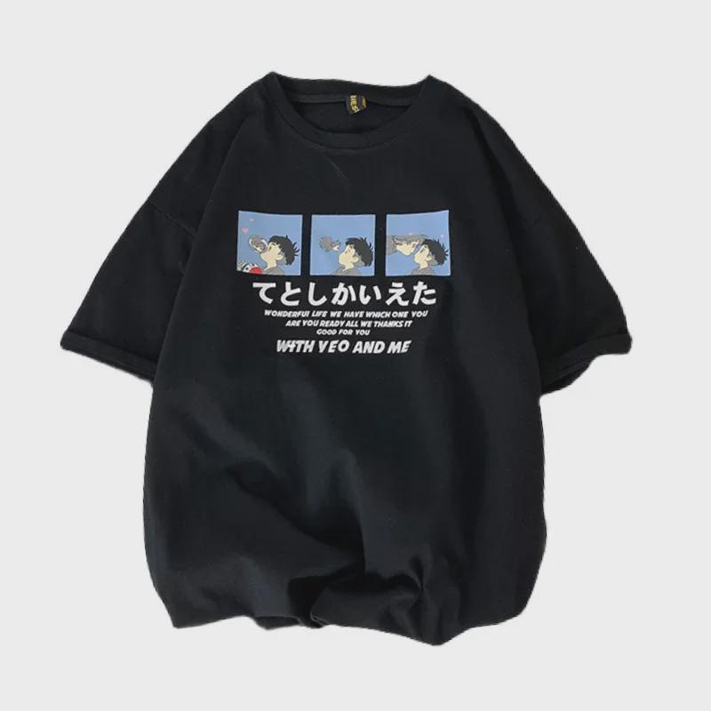 Damen Sommer 2021 Japanisches Cartoon Loose Fit Grafik-T-Shirt